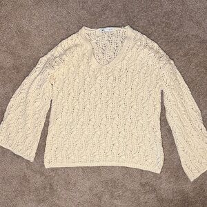 Zara Cream Open-Knit V-Neck Sweater